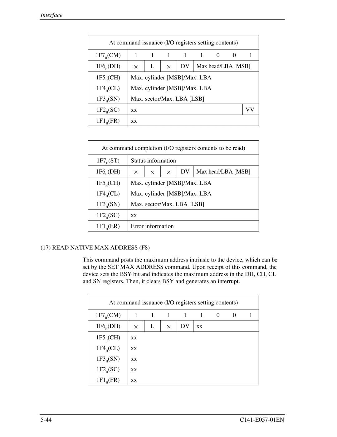 Fujitsu MHE2064AT, MHF2043AT, MHE2043AT, MHF2021AT manual Read Native MAX Address F8 