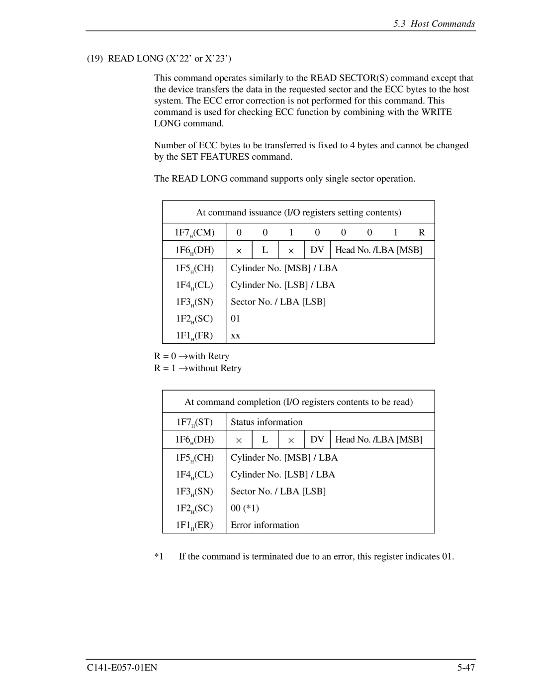 Fujitsu MHF2021AT, MHF2043AT, MHE2043AT, MHE2064AT manual Host Commands 