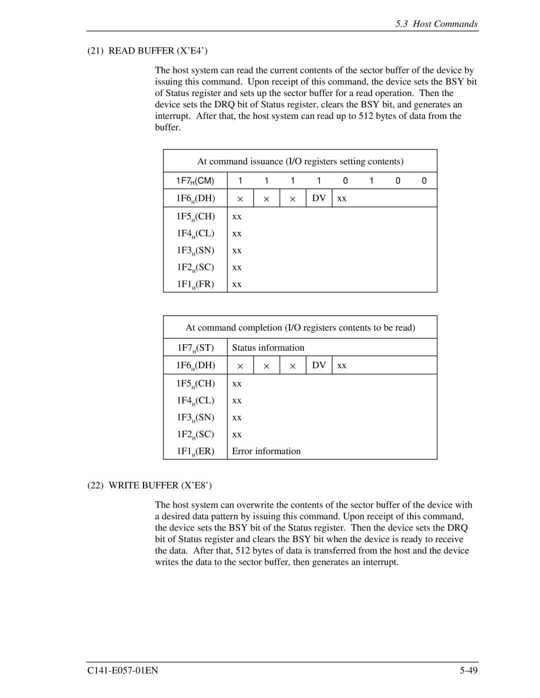 Fujitsu MHF2043AT, MHE2043AT, MHF2021AT, MHE2064AT manual Write Buffer X’E8’ 