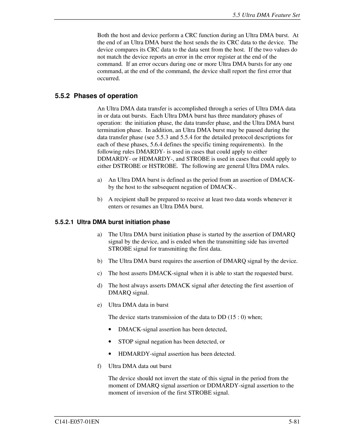 Fujitsu MHF2043AT, MHE2043AT, MHF2021AT, MHE2064AT manual Phases of operation, Ultra DMA burst initiation phase 