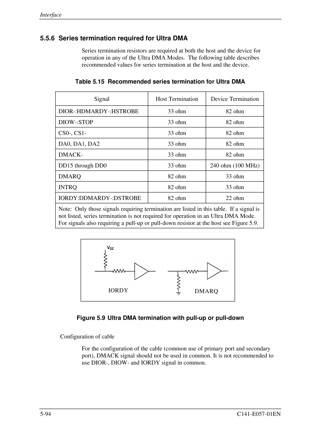 Fujitsu MHE2043AT, MHF2043AT manual Series termination required for Ultra DMA, Recommended series termination for Ultra DMA 