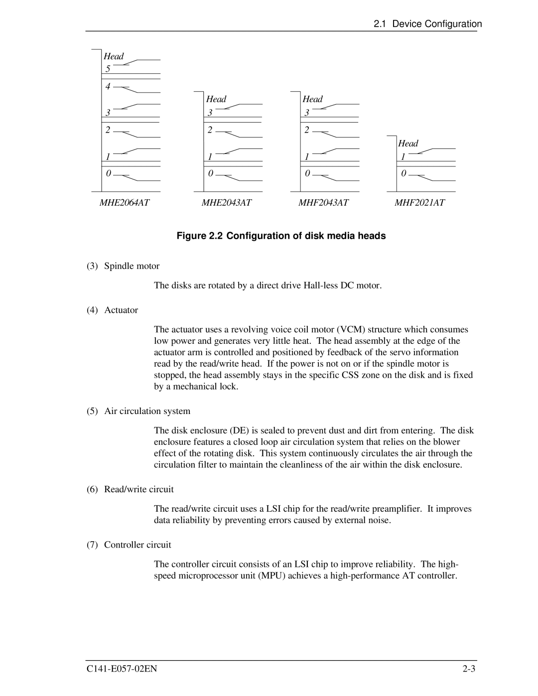 Fujitsu MHF2043AT, MHE2043AT, MHF2021AT, MHE2064AT manual Configuration of disk media heads 