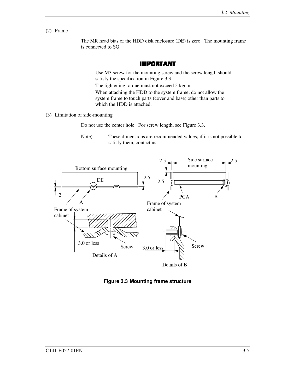 Fujitsu MHF2043AT, MHE2043AT, MHF2021AT, MHE2064AT manual Pca, Mounting frame structure 