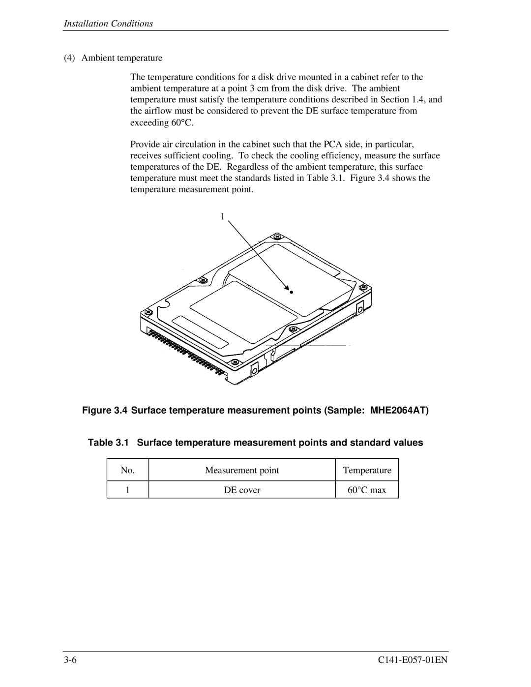 Fujitsu MHE2043AT, MHF2043AT, MHF2021AT, MHE2064AT manual Measurement point Temperature 