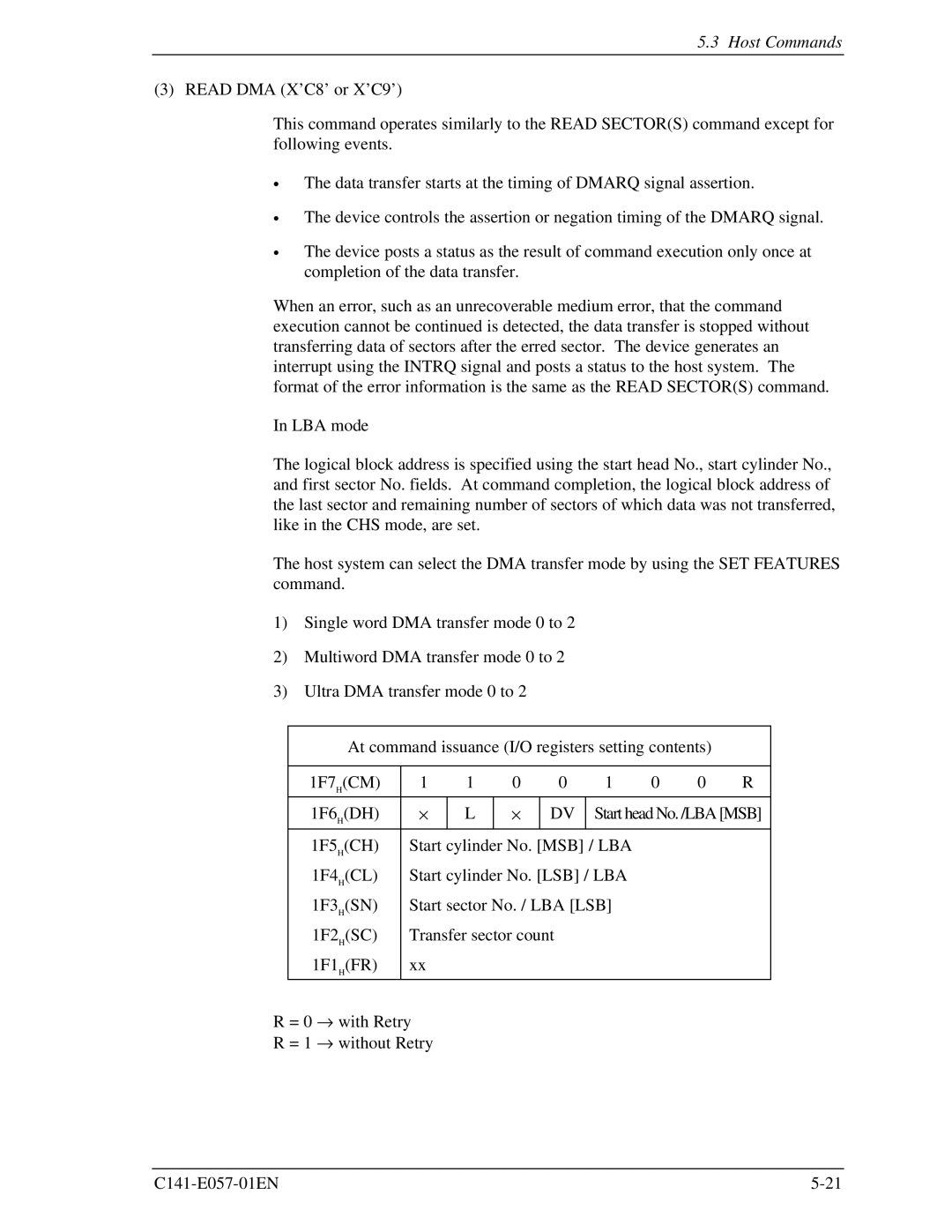 Fujitsu MHF2043AT, MHE2043AT, MHF2021AT, MHE2064AT manual Host Commands 