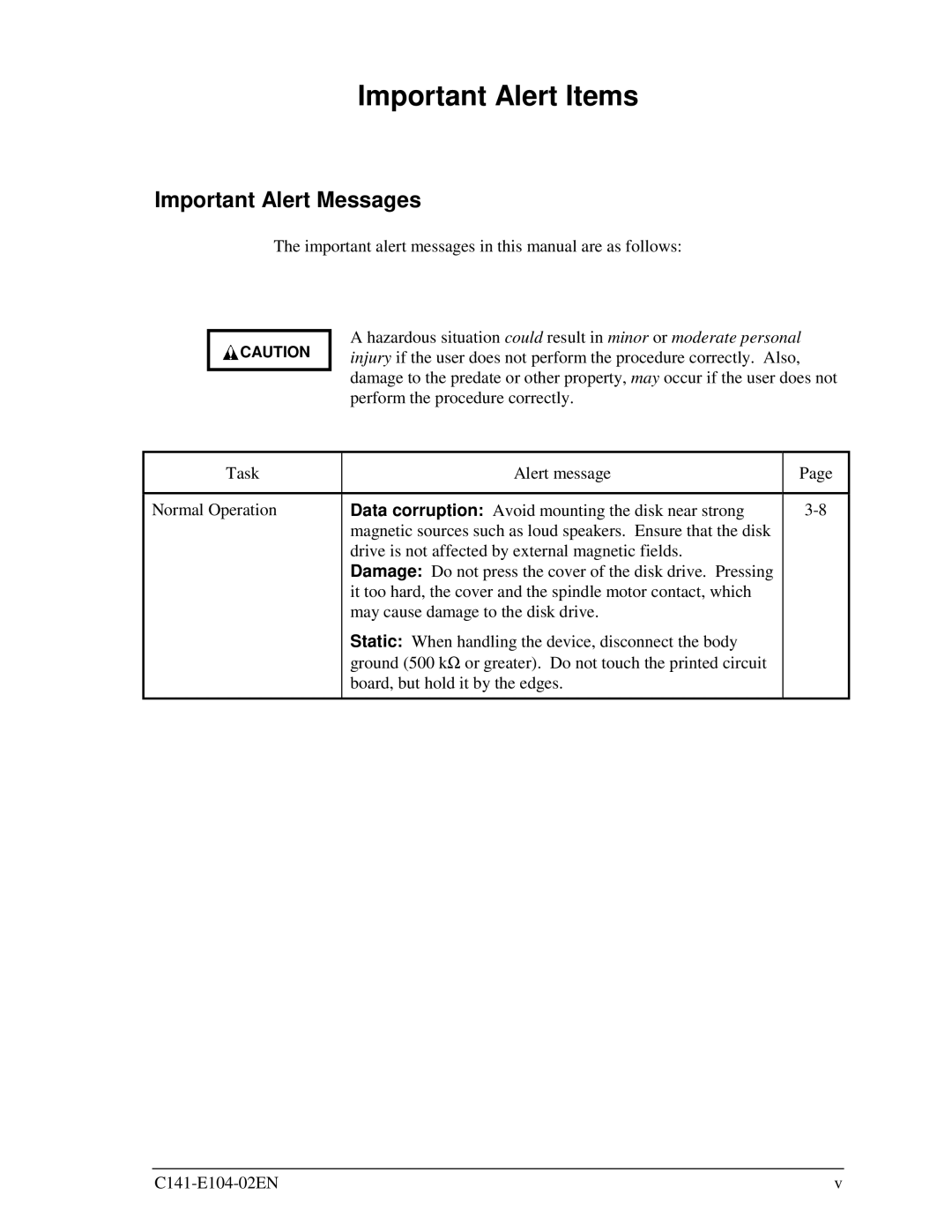 Fujitsu MHM215OAT, MHM200AT, MHM2100AT, MHL2300AT manual Important Alert Items, Important Alert Messages 