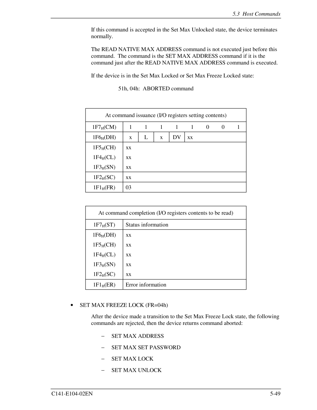 Fujitsu MHM215OAT, MHM200AT, MHM2100AT, MHL2300AT manual Host Commands 