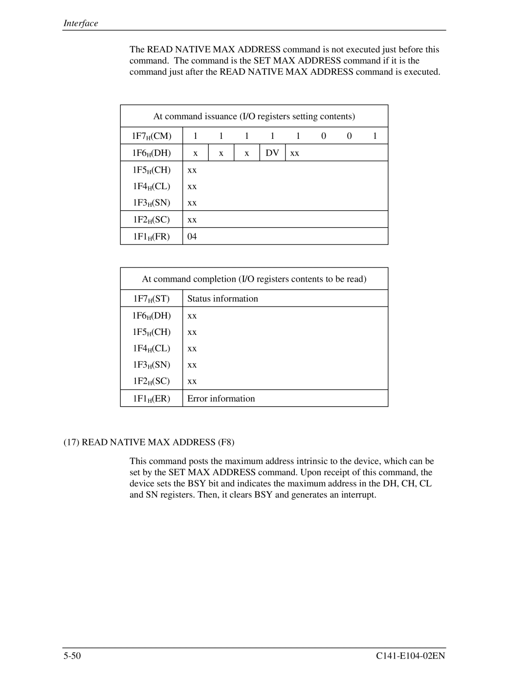 Fujitsu MHL2300AT, MHM200AT, MHM2100AT, MHM215OAT manual Read Native MAX Address F8 