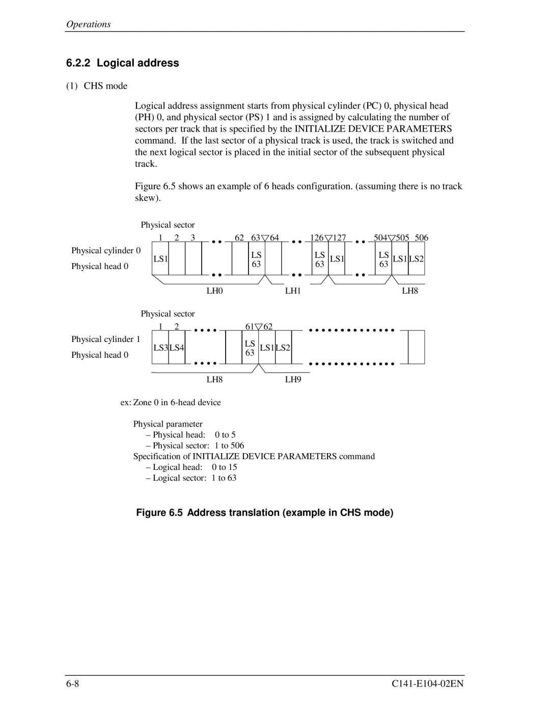 Fujitsu MHL2300AT, MHM200AT, MHM2100AT, MHM215OAT manual Logical address, Address translation example in CHS mode 