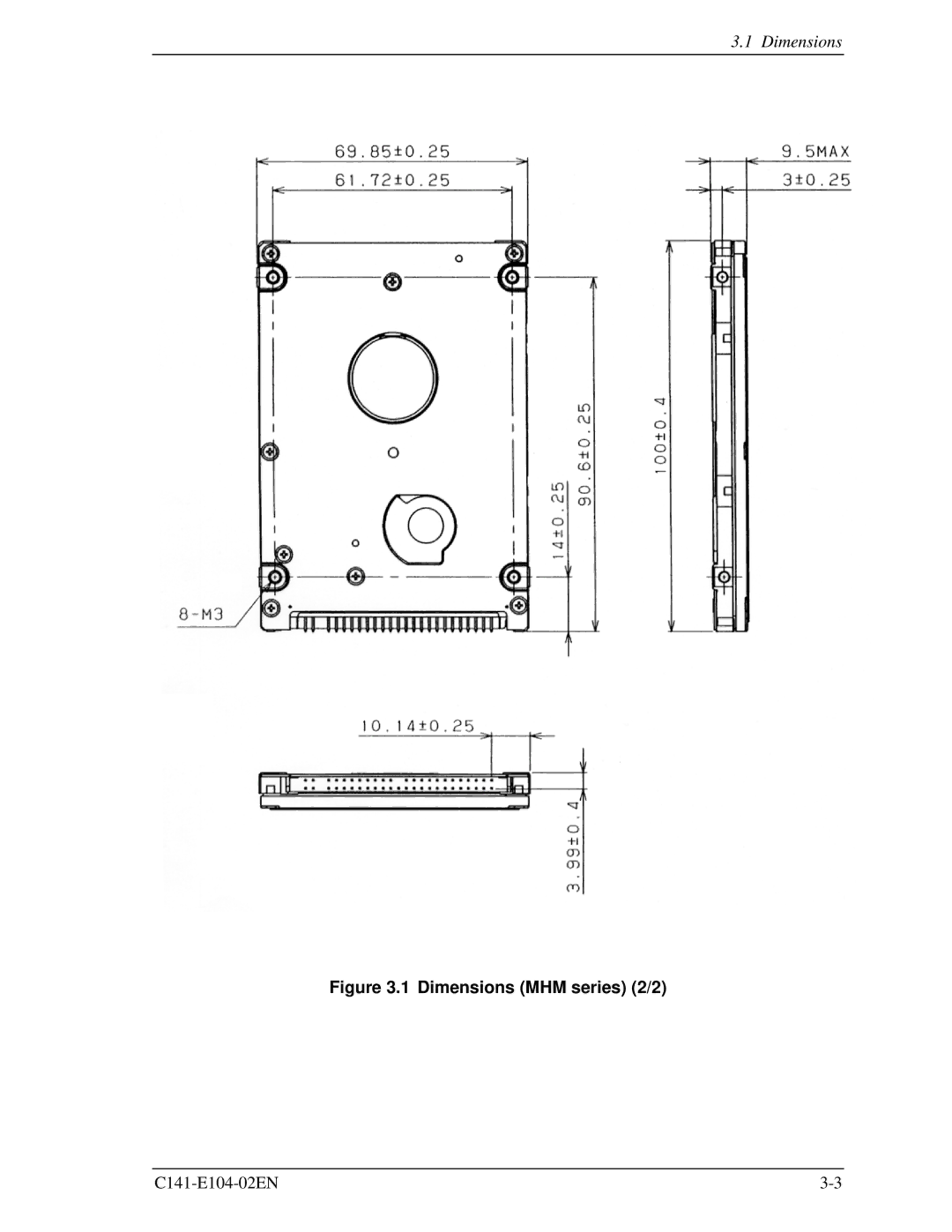 Fujitsu MHM200AT, MHM2100AT, MHM215OAT, MHL2300AT manual Dimensions MHM series 2/2 