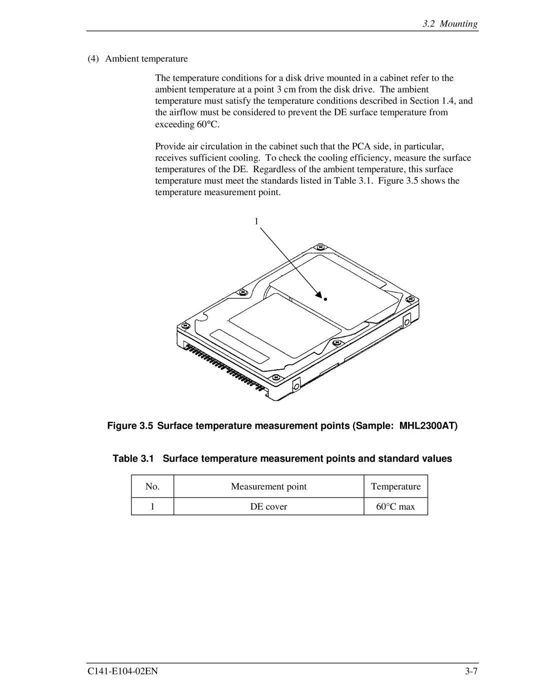 Fujitsu MHM200AT, MHM2100AT, MHM215OAT, MHL2300AT manual Measurement point Temperature 