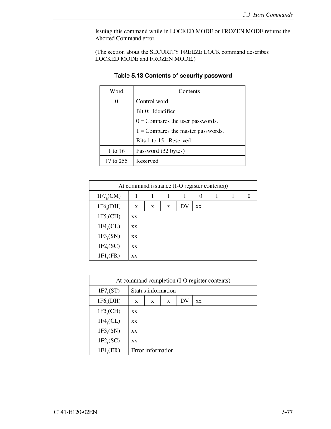 Fujitsu MHN2100AT, MHN2150AT, MHN2300AT, MHN2200AT manual Contents of security password 