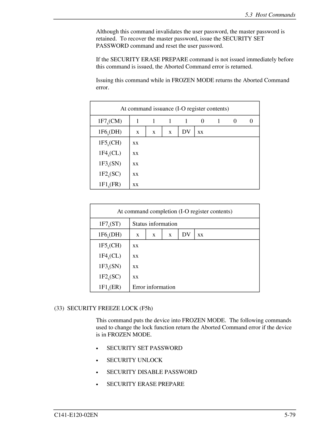 Fujitsu MHN2200AT, MHN2150AT, MHN2100AT, MHN2300AT manual Host Commands 