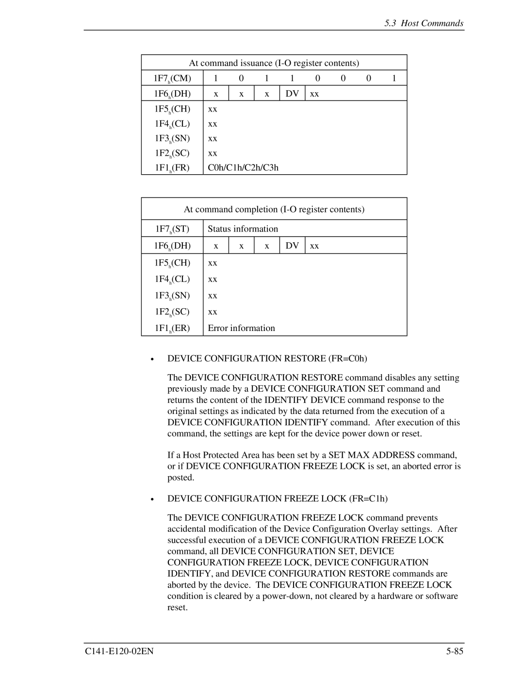 Fujitsu MHN2100AT, MHN2150AT, MHN2300AT, MHN2200AT manual Host Commands 