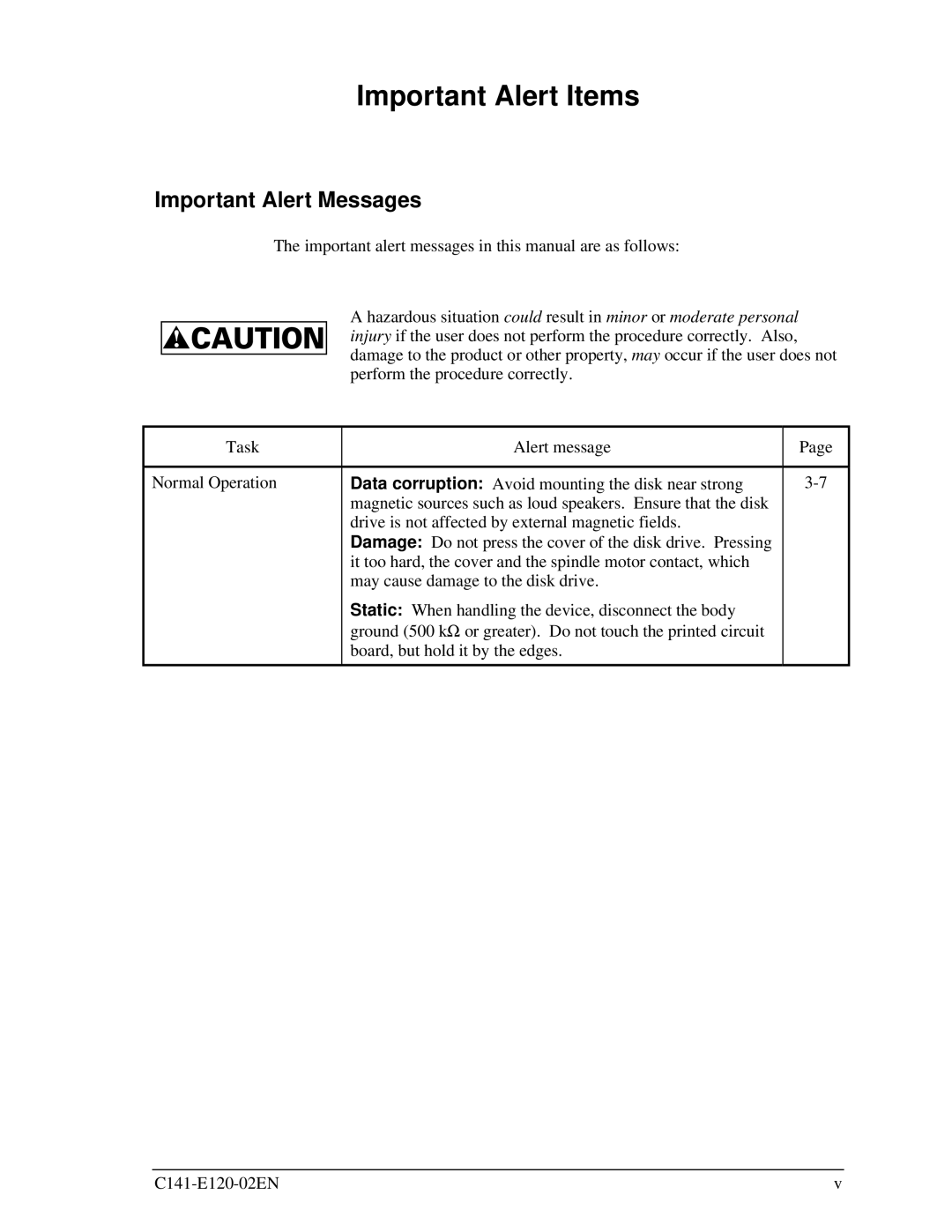 Fujitsu MHN2100AT, MHN2150AT, MHN2300AT, MHN2200AT manual Important Alert Items, Important Alert Messages 