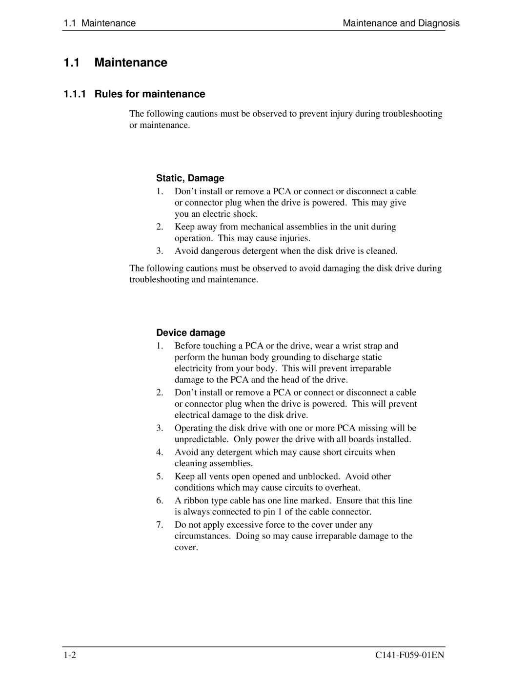 Fujitsu MHS2030AT, MHS2040AT, MHS2020AT, MHS2060AT manual Maintenance, Rules for maintenance 