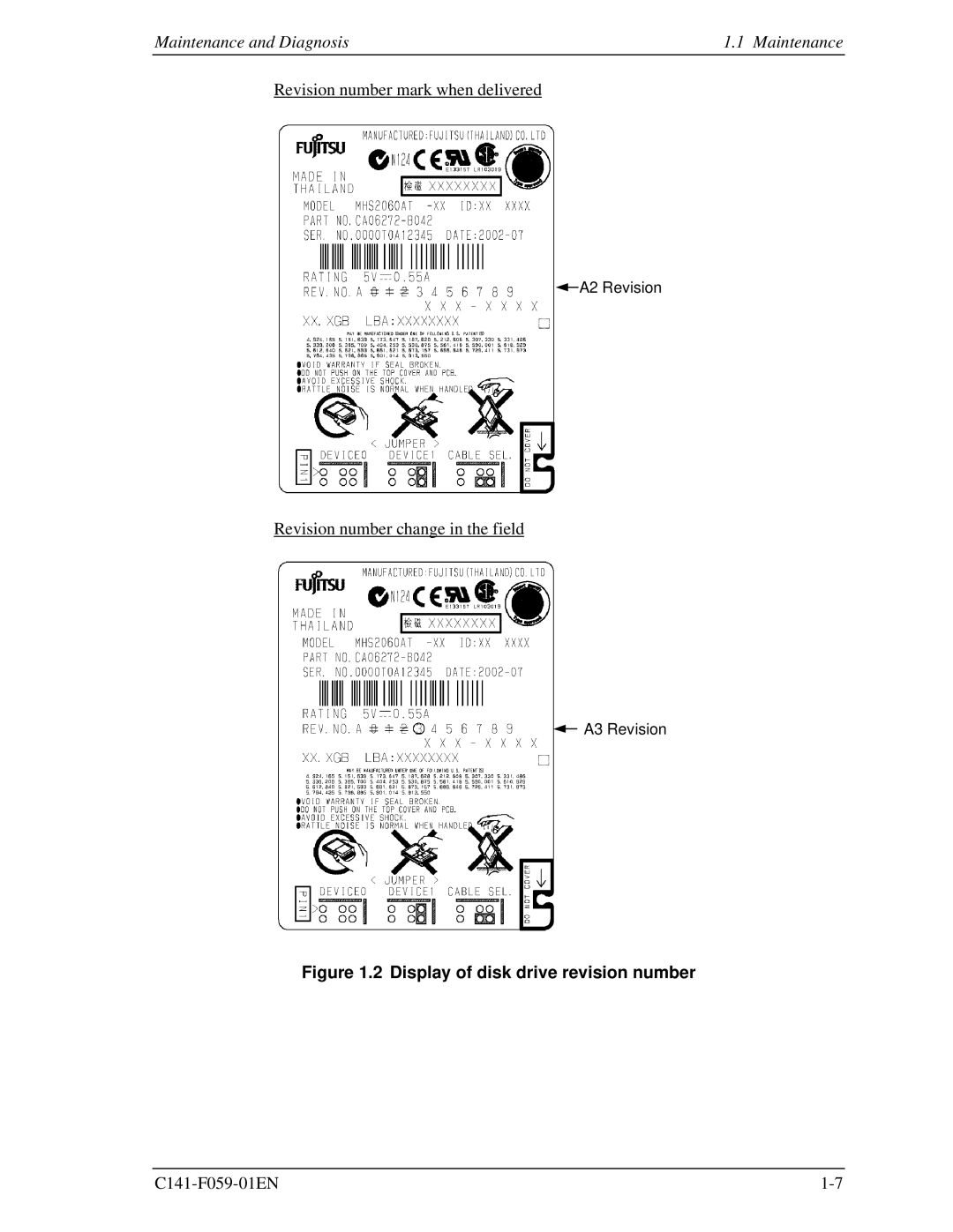 Fujitsu MHS2040AT, MHS2030AT, MHS2020AT, MHS2060AT manual Display of disk drive revision number 