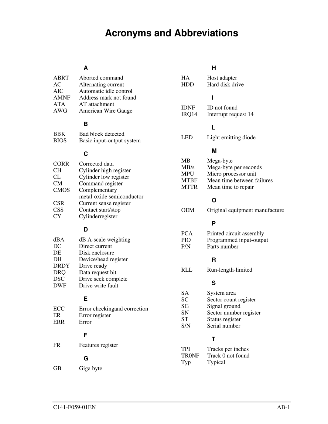 Fujitsu MHS2060AT, MHS2030AT, MHS2040AT, MHS2020AT manual Acronyms and Abbreviations, Css 