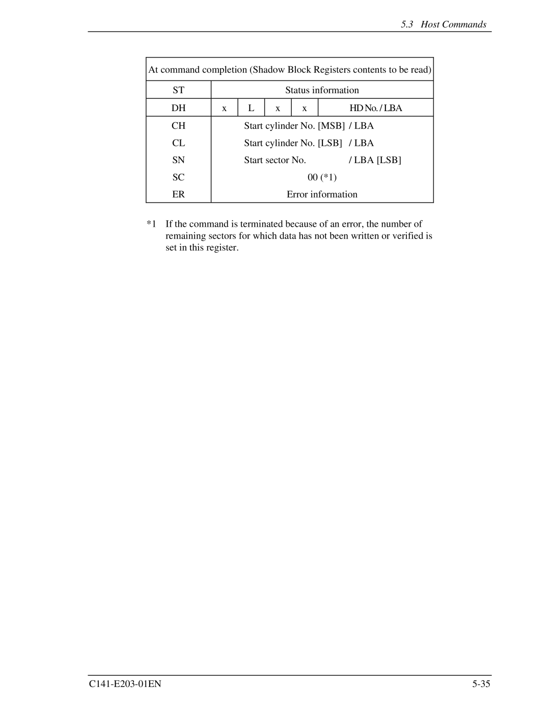 Fujitsu MHT2040BH, MHT2060BH, MHT2080BH manual Host Commands 