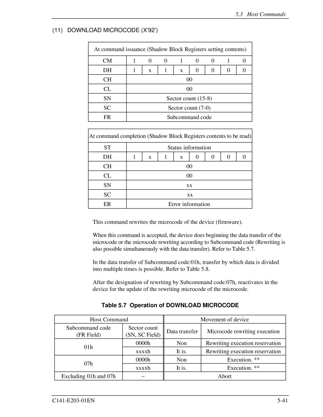 Fujitsu MHT2040BH, MHT2060BH, MHT2080BH manual Download Microcode X’92’, Operation of Download Microcode 