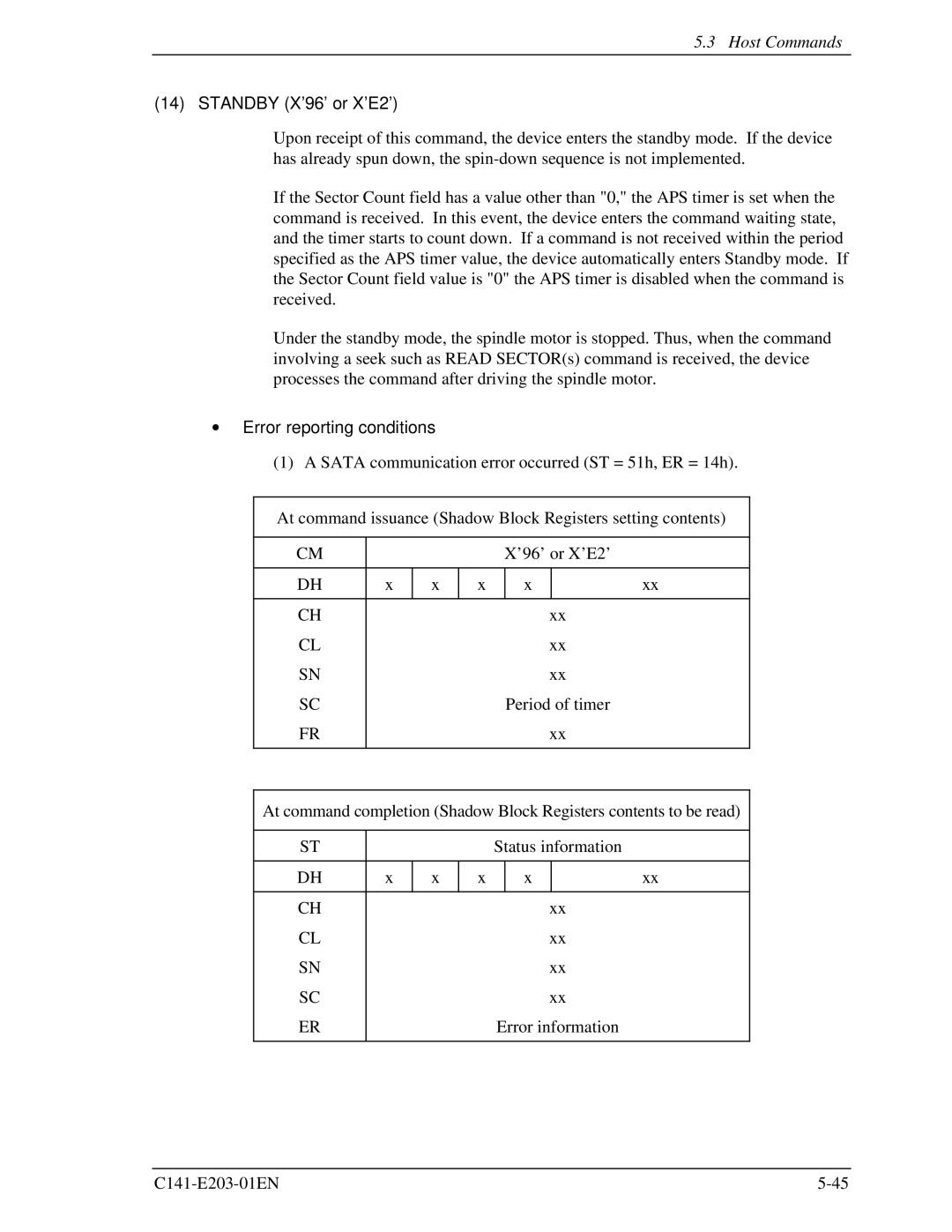 Fujitsu MHT2080BH, MHT2060BH, MHT2040BH manual Standby X’96’ or X’E2’ 