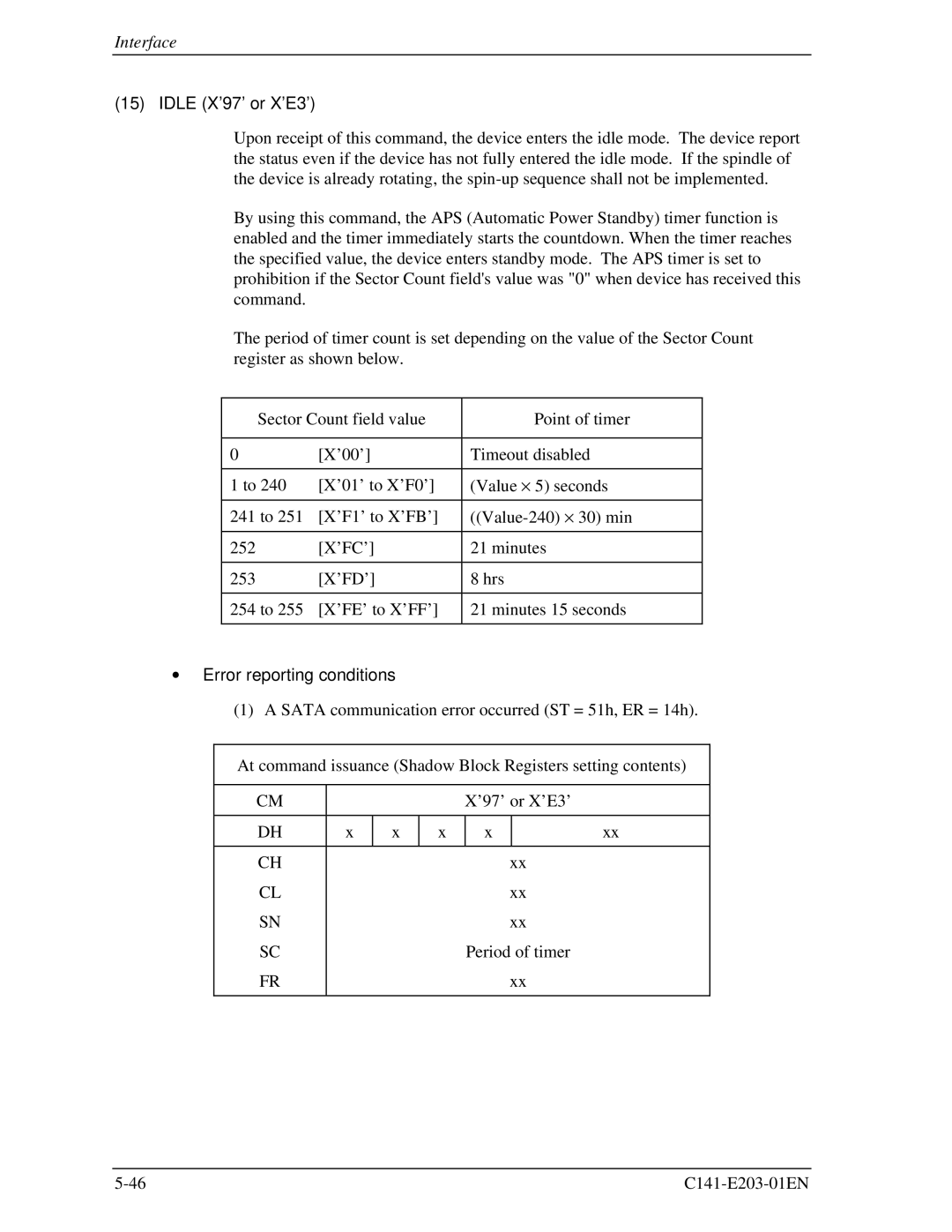 Fujitsu MHT2060BH, MHT2040BH, MHT2080BH manual Idle X’97’ or X’E3’ 