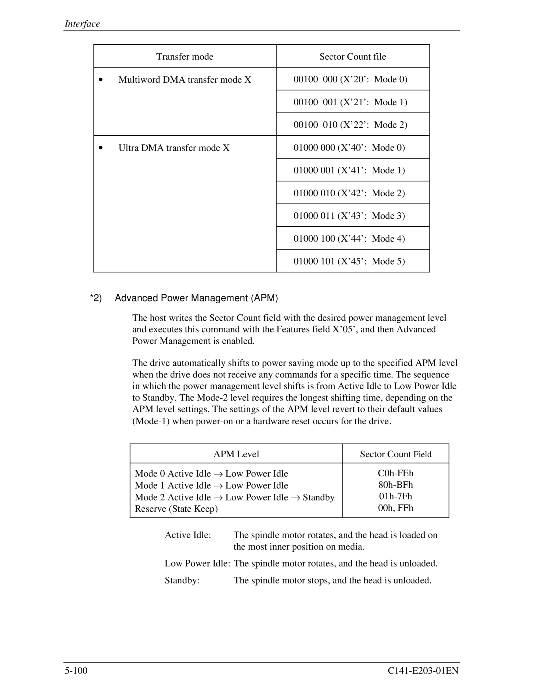 Fujitsu MHT2060BH, MHT2040BH, MHT2080BH manual Advanced Power Management APM 