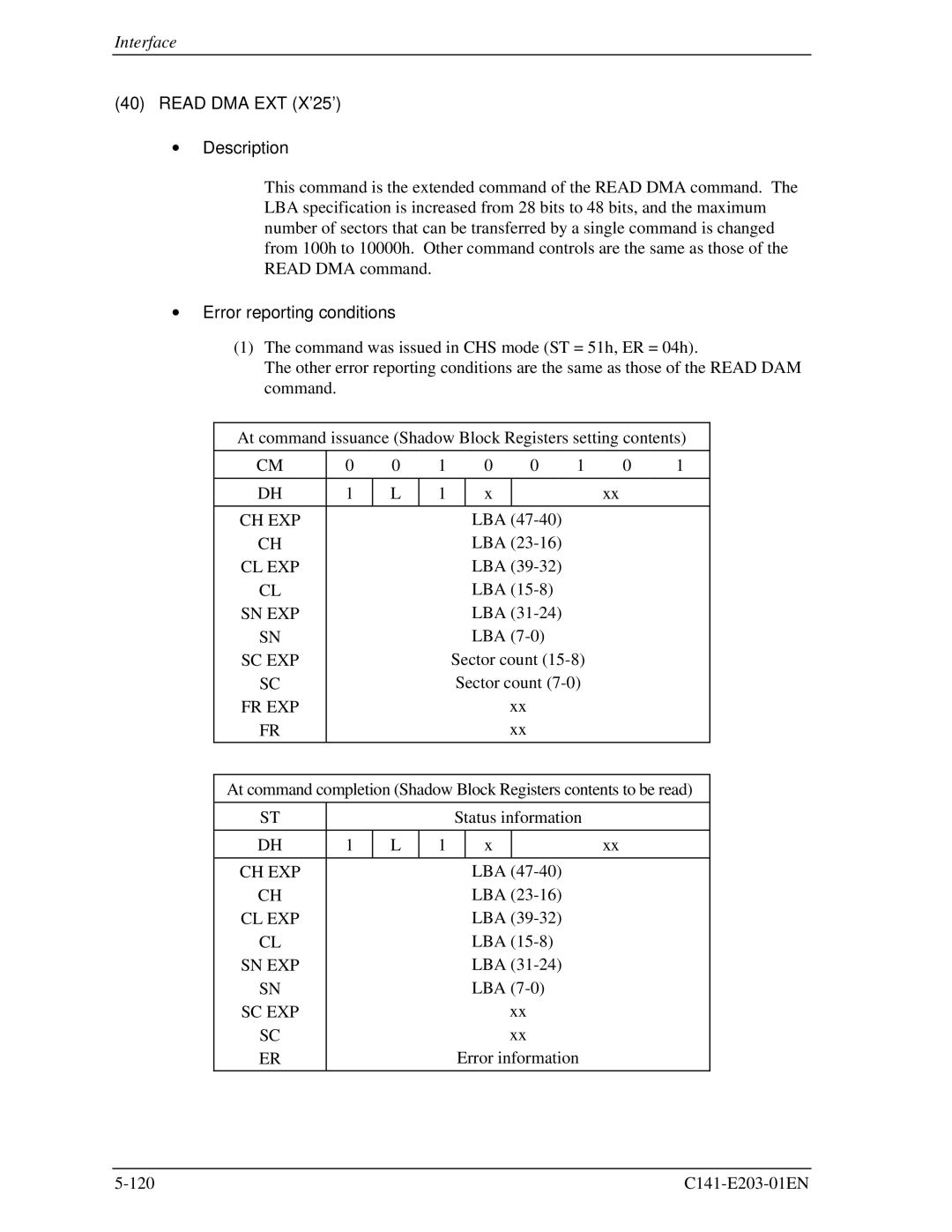 Fujitsu MHT2080BH, MHT2060BH, MHT2040BH manual Read DMA EXT X’25’ Description 