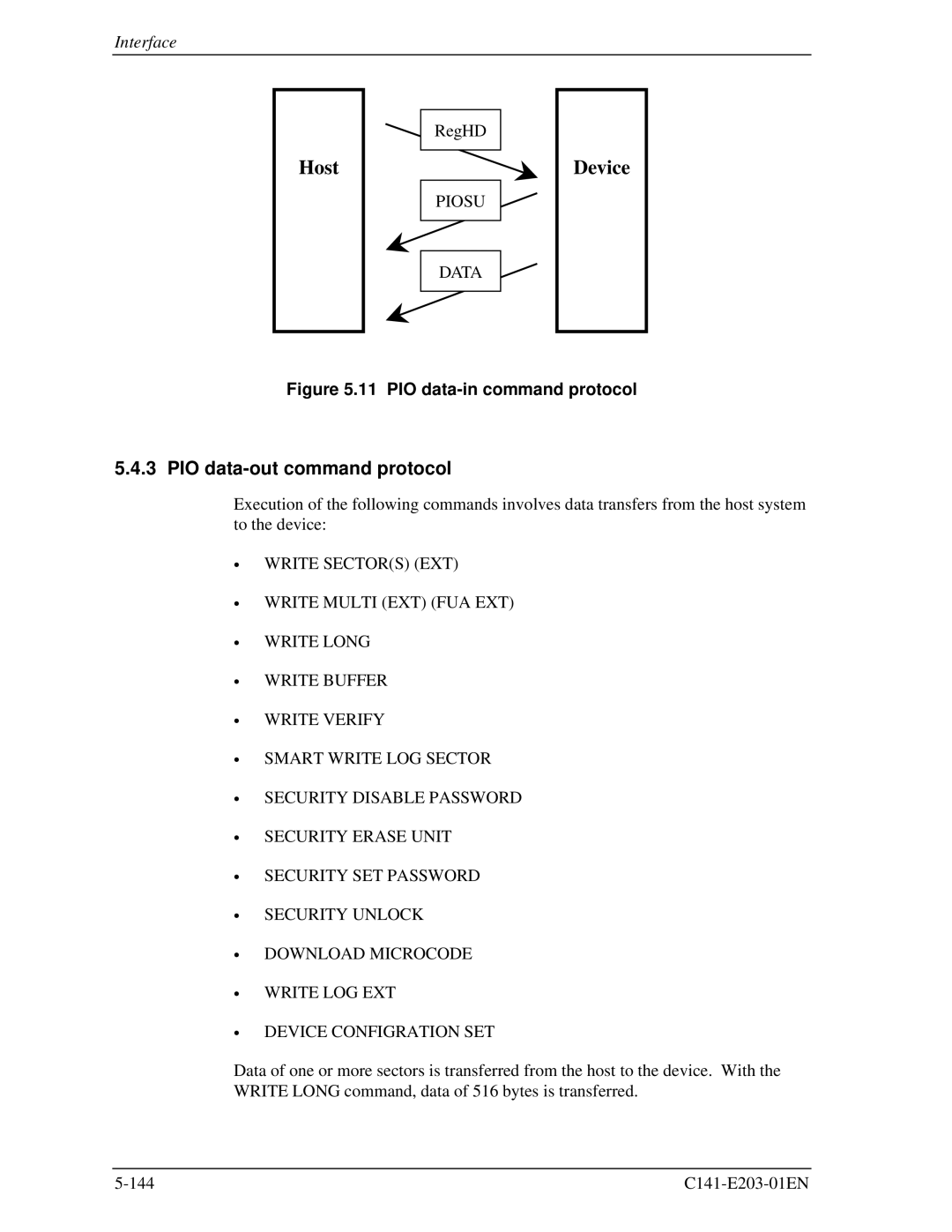 Fujitsu MHT2080BH, MHT2060BH, MHT2040BH manual PIO data-out command protocol, Piosu Data 