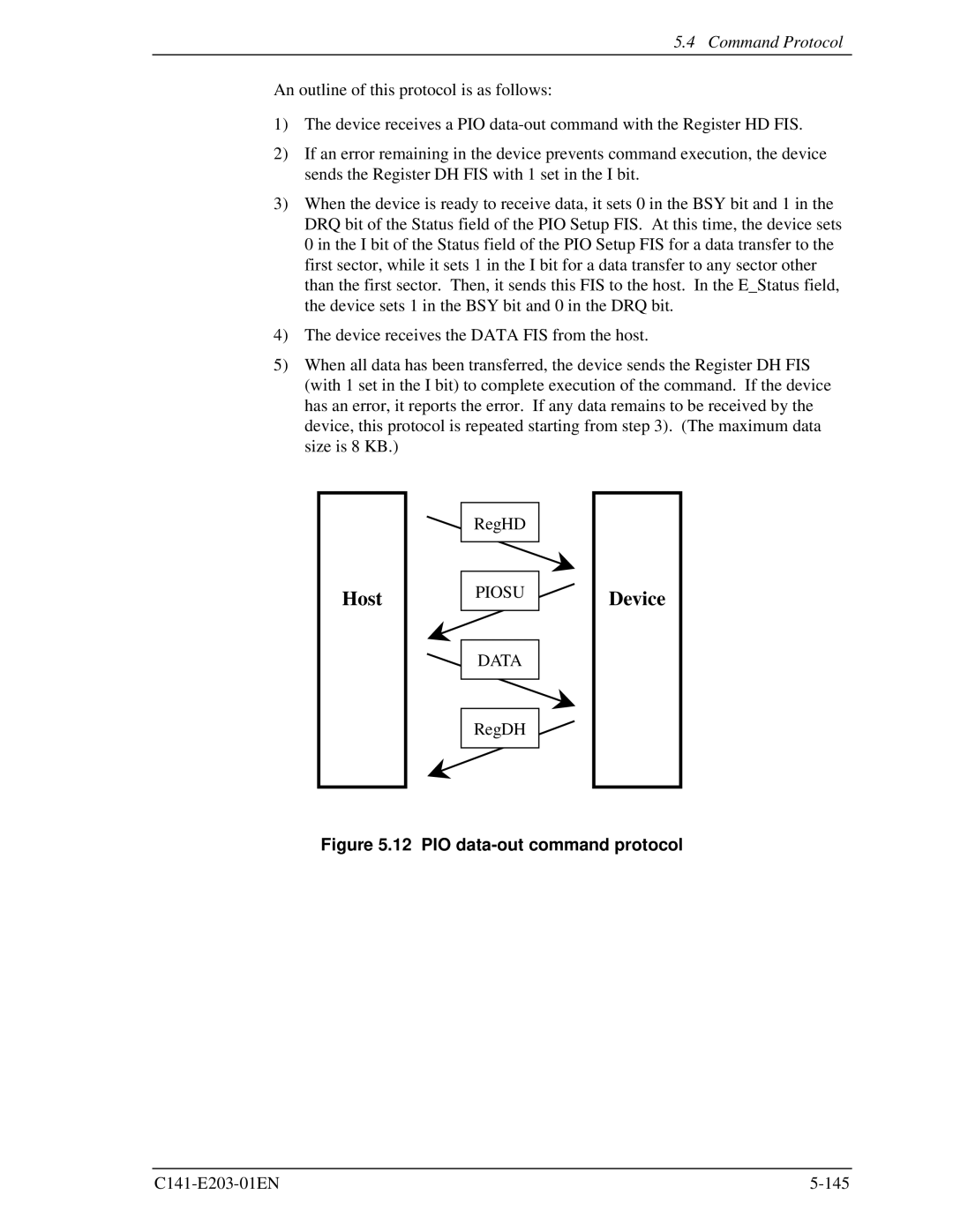 Fujitsu MHT2060BH, MHT2040BH, MHT2080BH manual Piosu, PIO data-out command protocol 