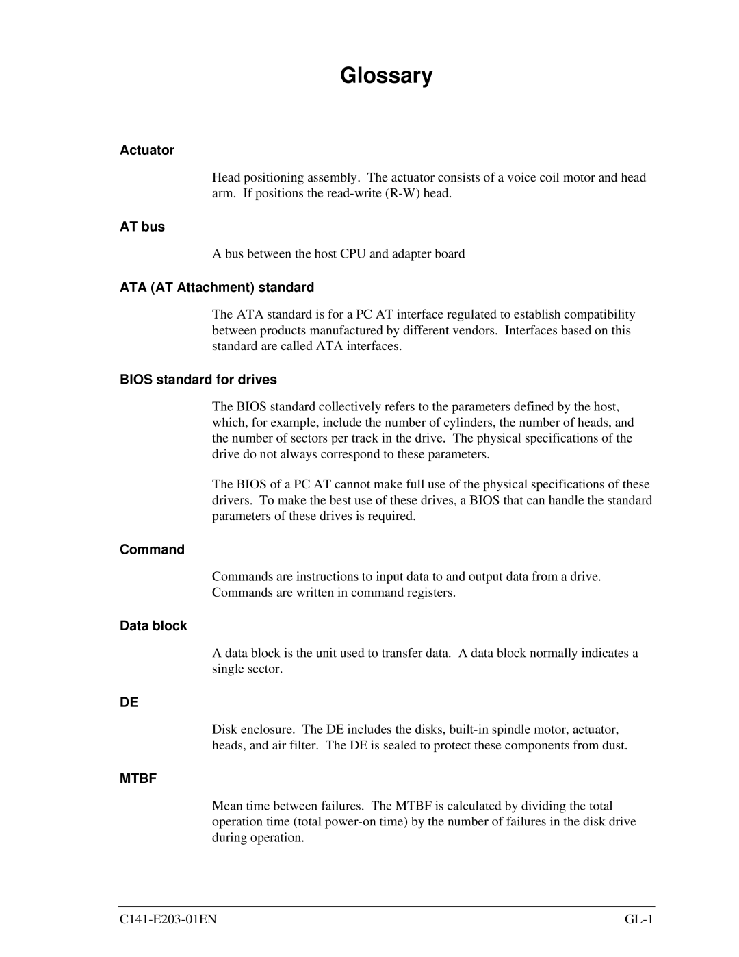 Fujitsu MHT2040BH, MHT2060BH, MHT2080BH manual Glossary 