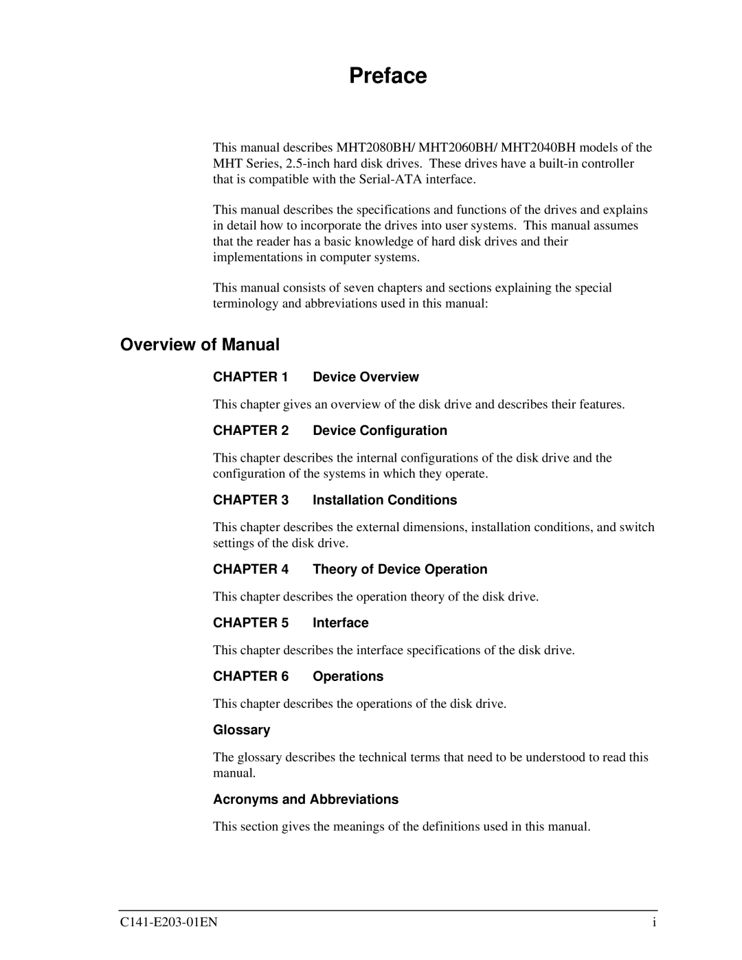 Fujitsu MHT2080BH, MHT2060BH, MHT2040BH manual Preface, Overview of Manual 