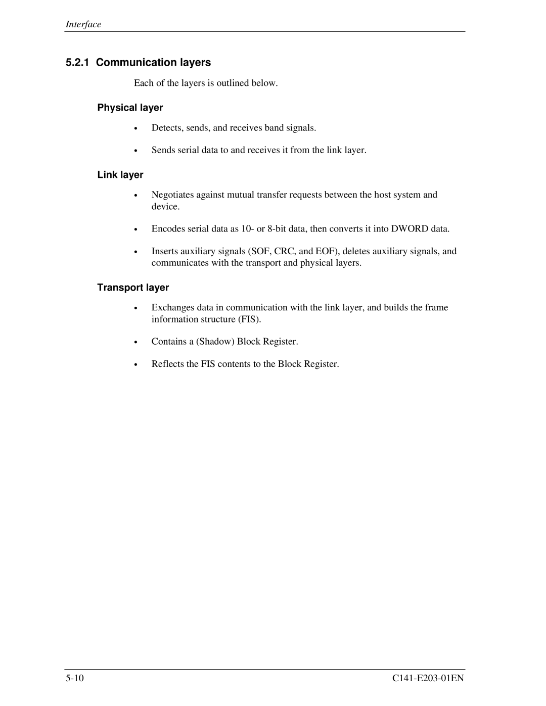 Fujitsu MHT2060BH, MHT2040BH, MHT2080BH manual Communication layers, Physical layer, Link layer, Transport layer 