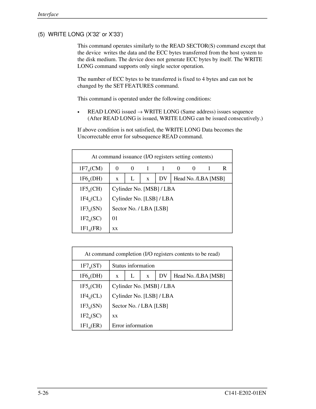 Fujitsu MHU2100AT manual Write Long X’32’ or X’33’ 