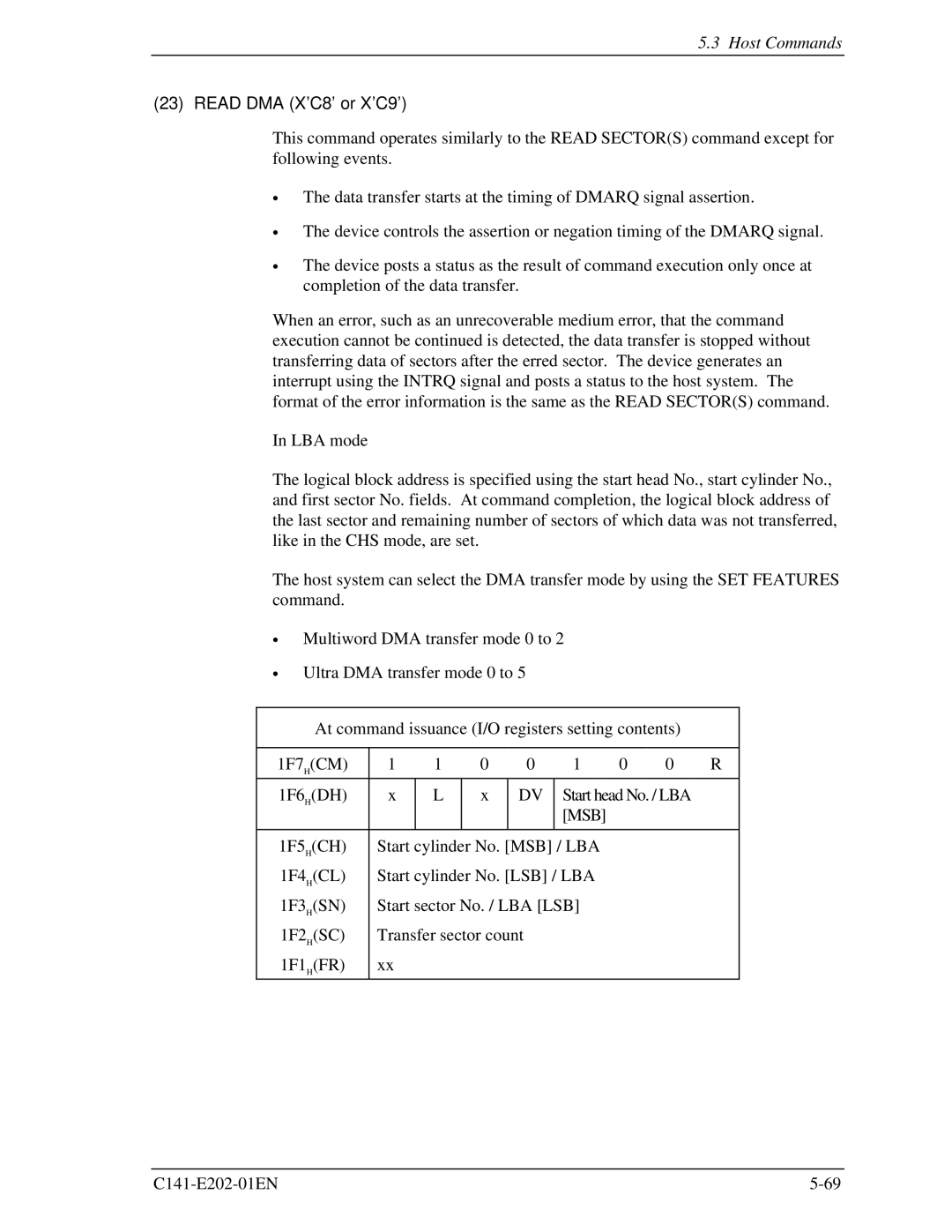 Fujitsu MHU2100AT manual Read DMA X’C8’ or X’C9’, Msb 