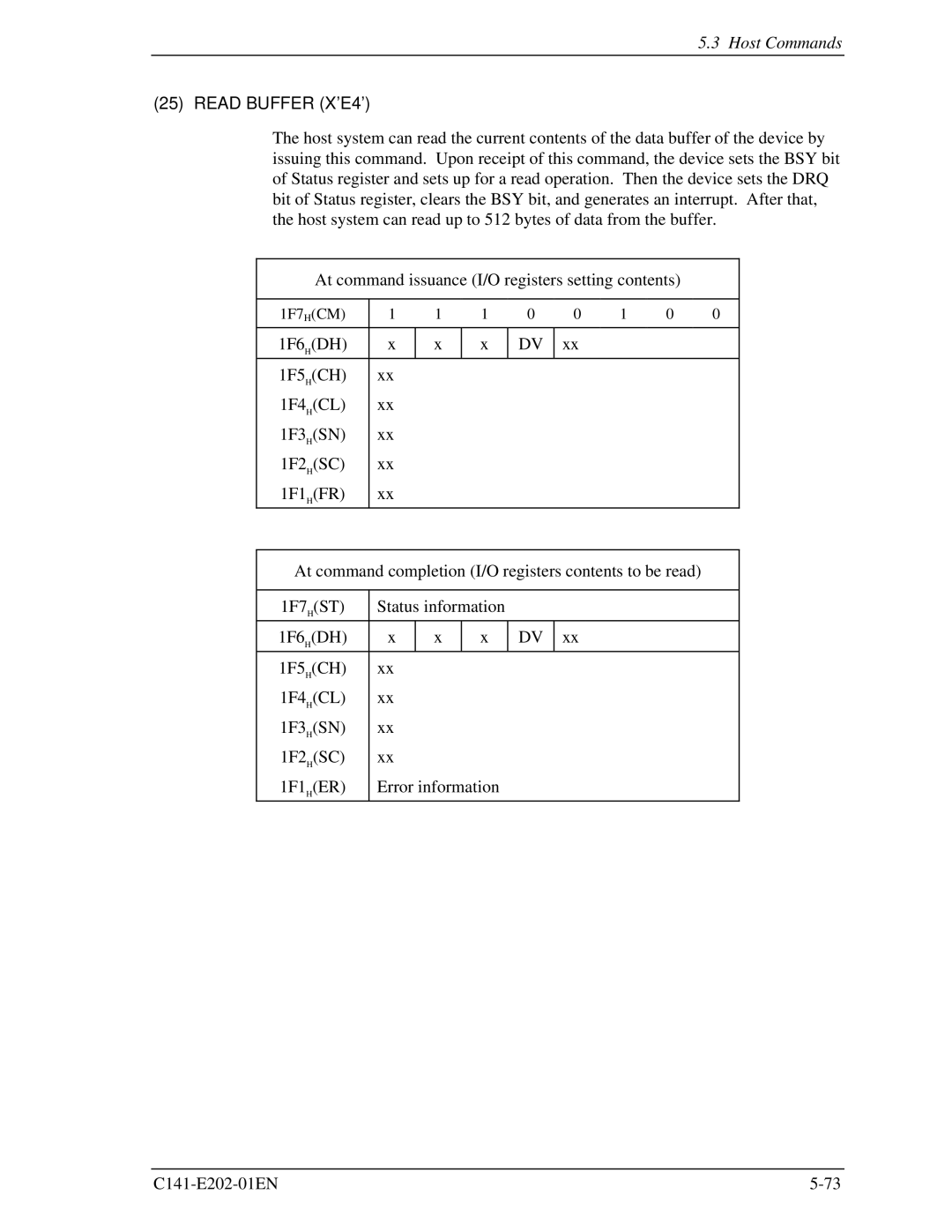 Fujitsu MHU2100AT manual Read Buffer X’E4’ 