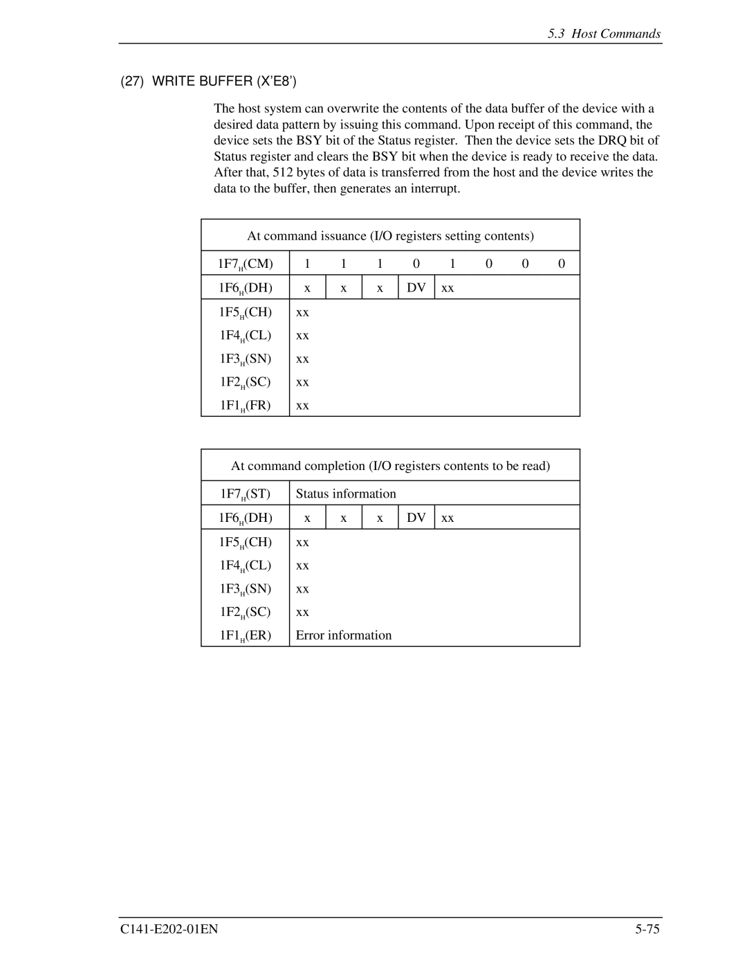 Fujitsu MHU2100AT manual Write Buffer X’E8’ 