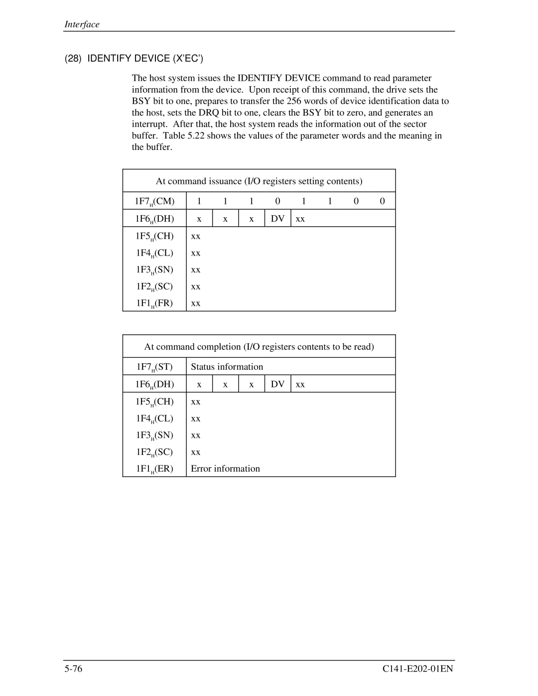 Fujitsu MHU2100AT manual Identify Device X’EC’ 