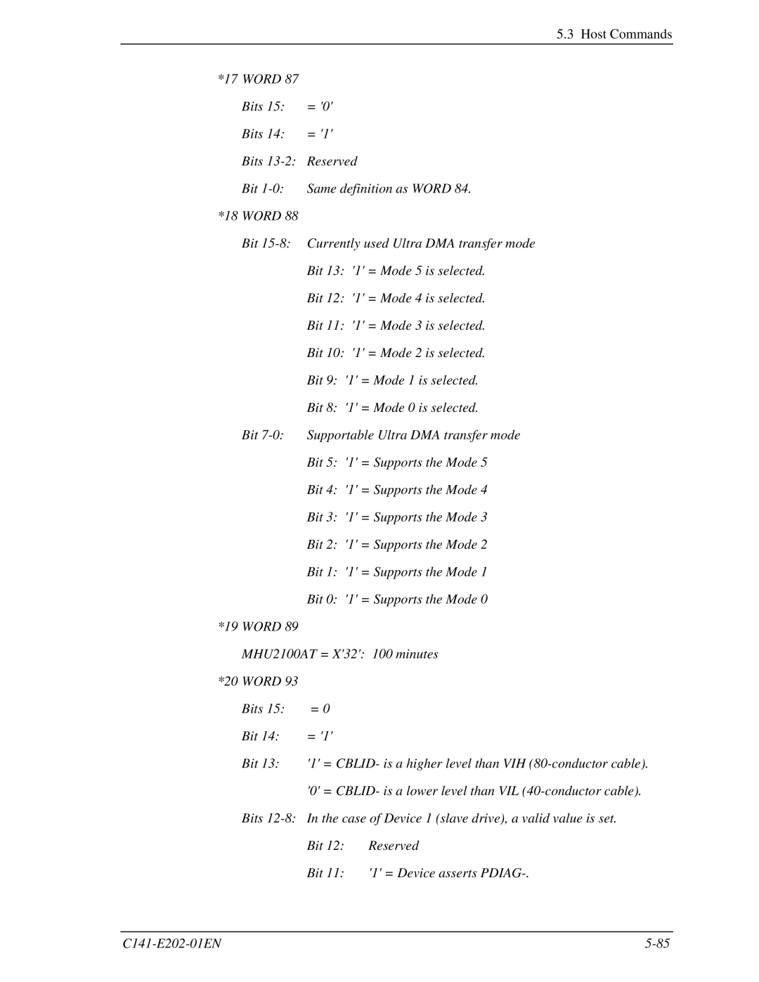 Fujitsu MHU2100AT manual Host Commands 