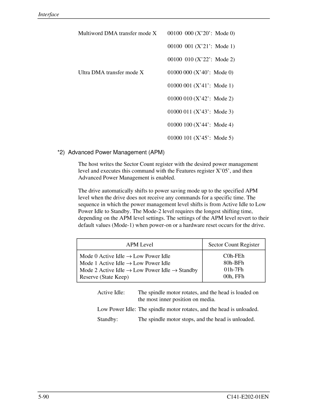 Fujitsu MHU2100AT manual Advanced Power Management APM 