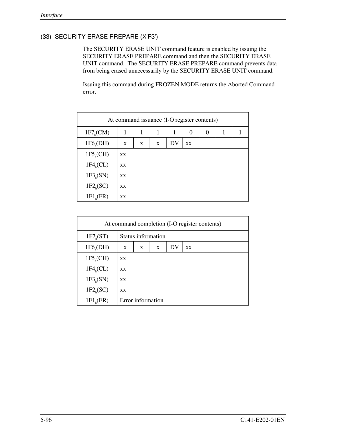 Fujitsu MHU2100AT manual Security Erase Prepare X’F3’ 