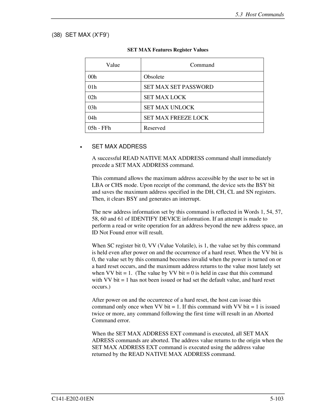 Fujitsu MHU2100AT manual SET MAX X’F9’, SET MAX Address 