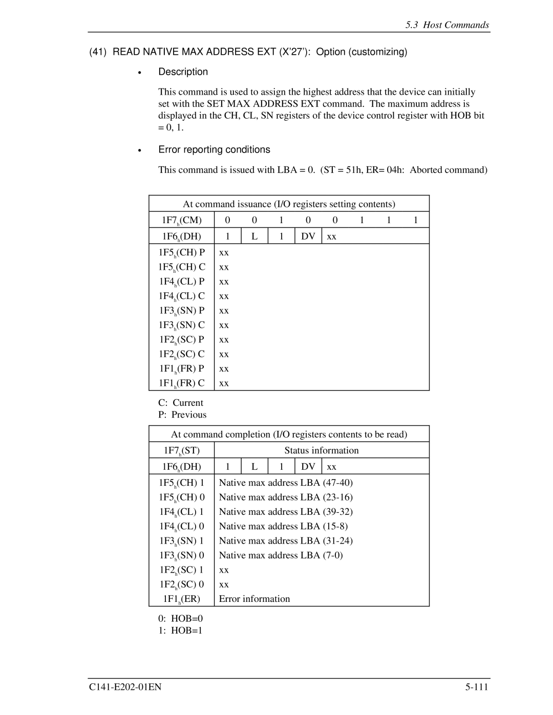 Fujitsu MHU2100AT manual Error reporting conditions, HOB=0, HOB=1 