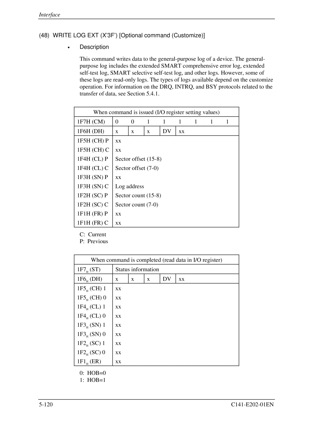 Fujitsu MHU2100AT manual Write LOG EXT X’3F’ Optional command Customize Description 