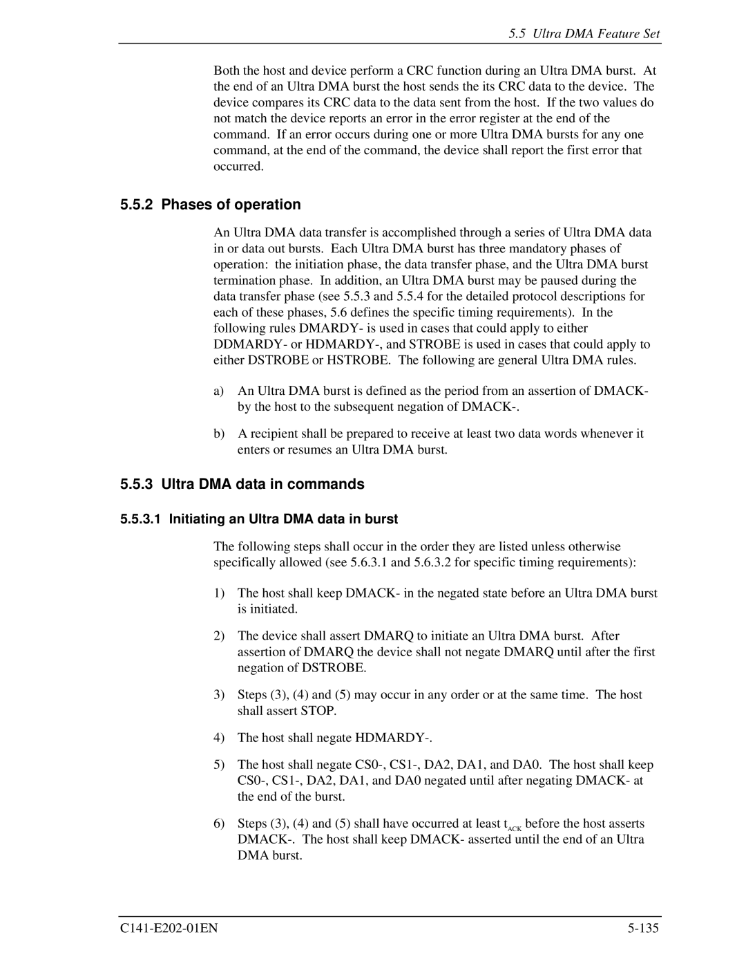 Fujitsu MHU2100AT manual Phases of operation, Ultra DMA data in commands, Initiating an Ultra DMA data in burst 