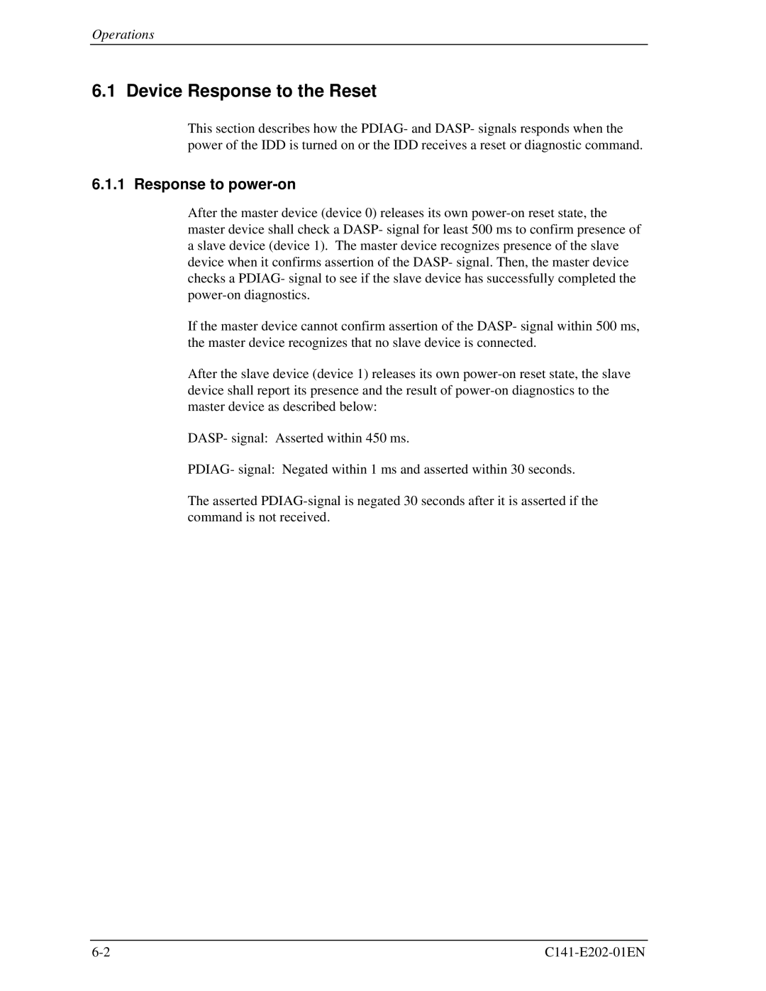 Fujitsu MHU2100AT manual Device Response to the Reset, Response to power-on 