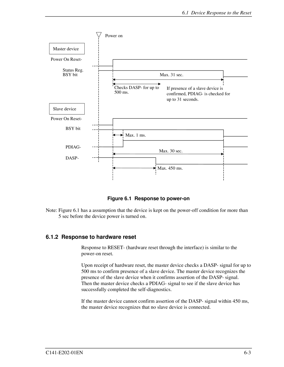 Fujitsu MHU2100AT manual Response to hardware reset, Response to power-on 