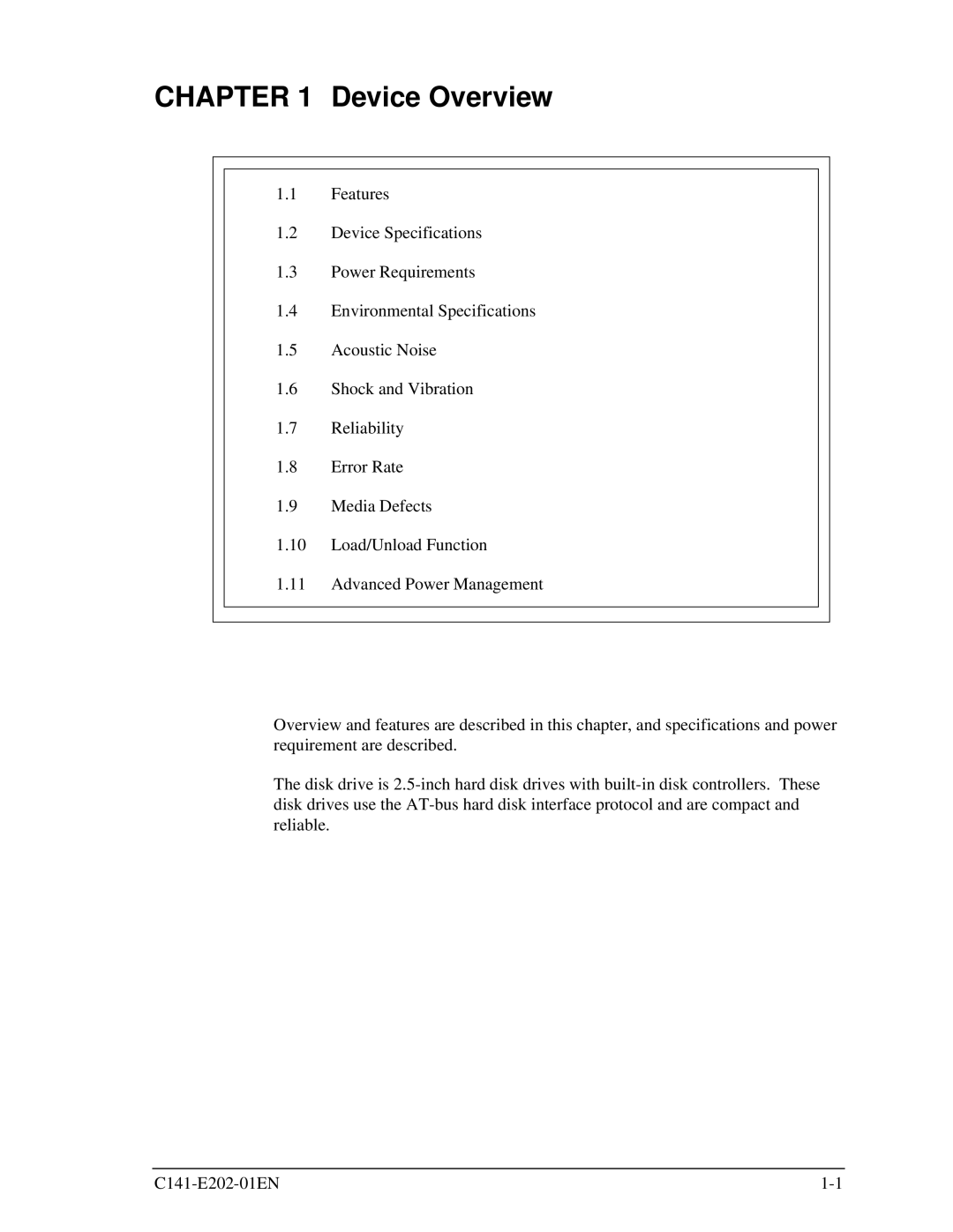 Fujitsu MHU2100AT manual Device Overview 