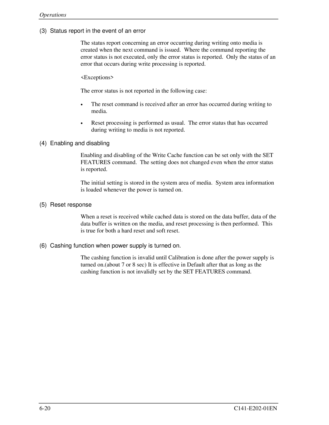 Fujitsu MHU2100AT manual Status report in the event of an error, Enabling and disabling, Reset response 