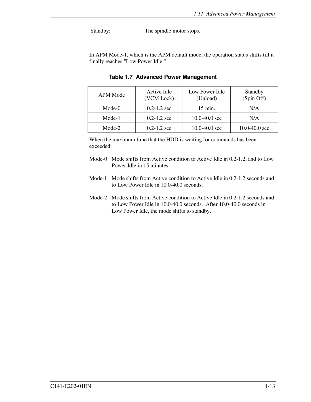 Fujitsu MHU2100AT manual Advanced Power Management 